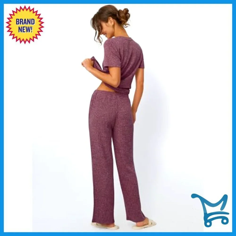 Oversized Lounge Set Ribbed Fabric Matching Tracksuit Comfortable Travel Outfit